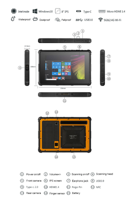 IP67 8 İnç Tablet Sağlam PC HD Güneş Işığında Okunabilir 800×1280 Ekran